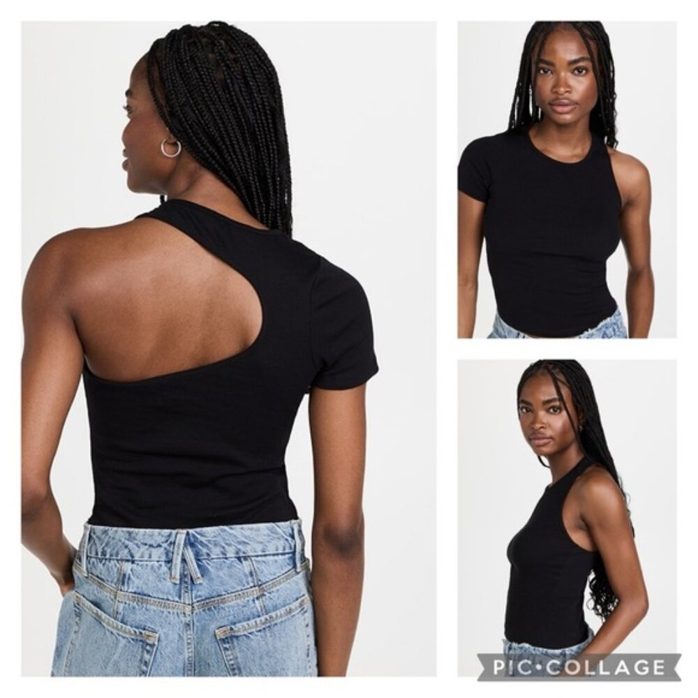 Good American Asymmetrical Black Tee